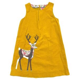 Mini Boden Dress Corduroy Pinafore Applique Deer Mustard‎ Yellow Girls 7-8 Years